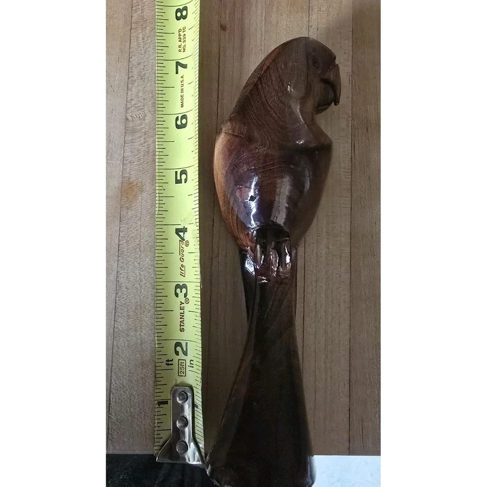 Hand‎ Carved Wooden Brown Parrot Figurine 7